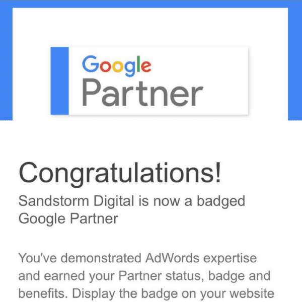 Sandstorm Awarded Google Advertising (AdWords) Partner Badge