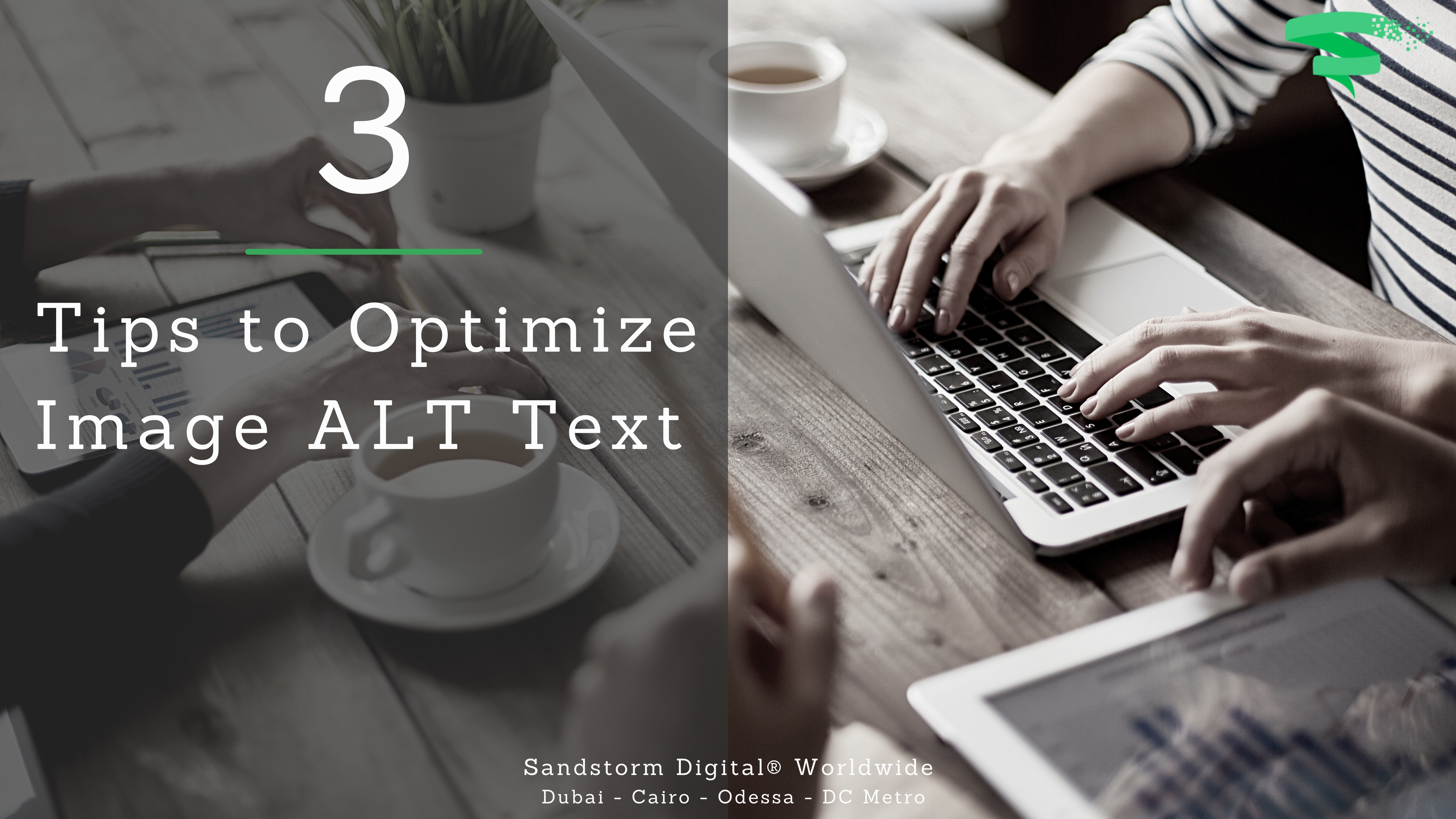 Professional typing on laptop, tips on optimizing ALT text